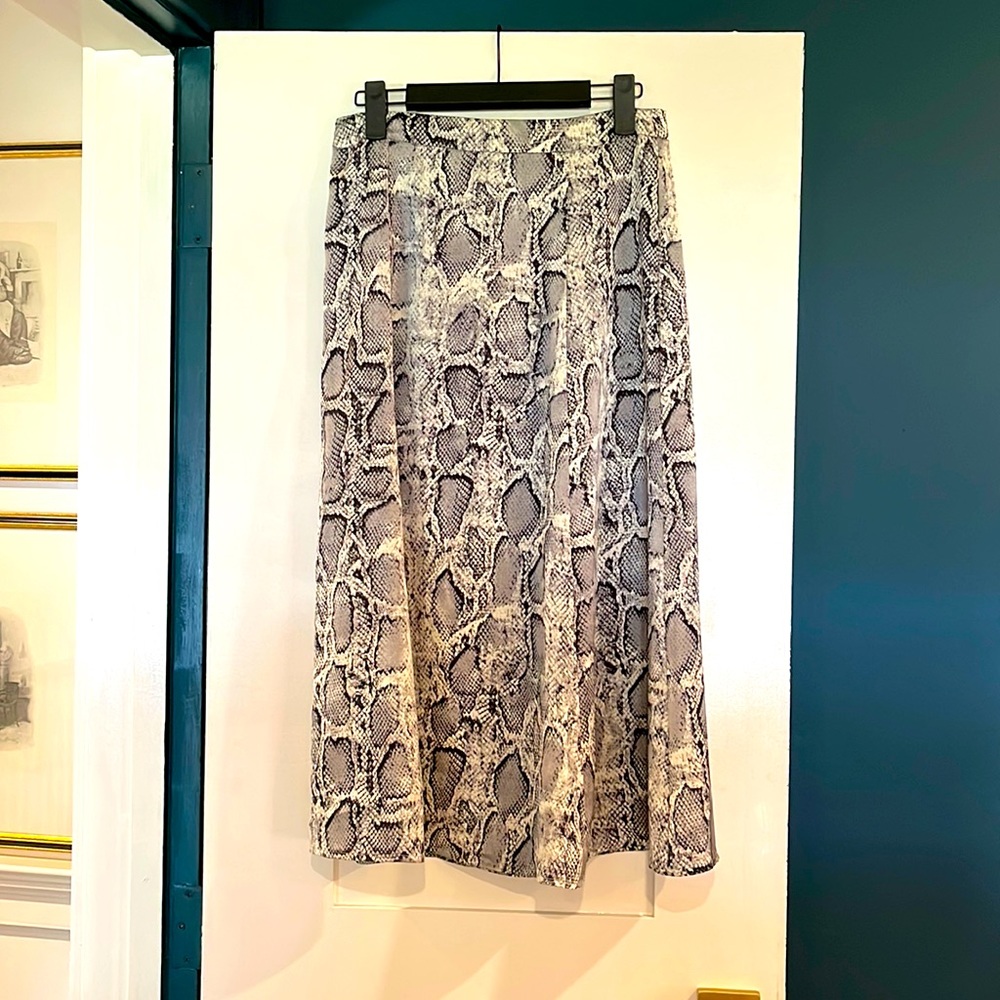 Silk snakeskin print midi skirt